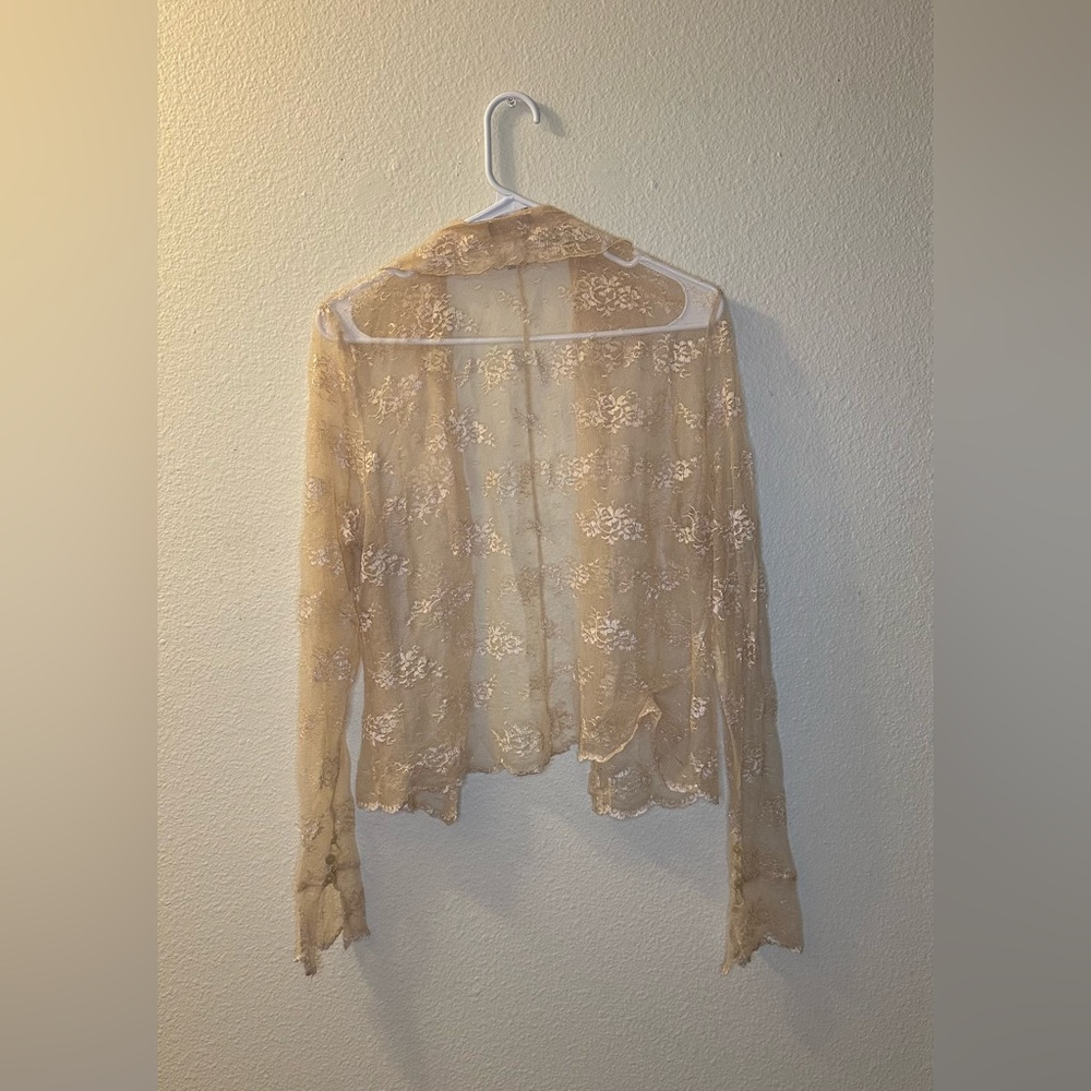 Transparent floral champagne color layering top